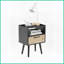 Table basse en rotin noir avec pieds en bois massif, Power & amp; USB, facile à nettoyer pour le salon-1579621723