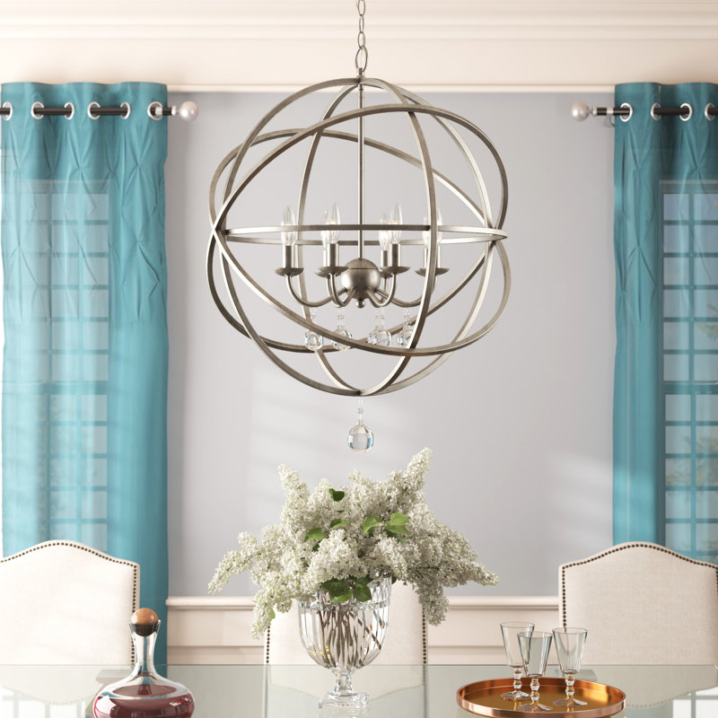 Berdina 8 - Light Crystal Dimmable Globe Chandelier, Antique Silver