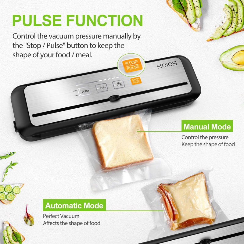 KOIOS 90Kpa Automatic Food Sealer with Cutter with 10pcs bags