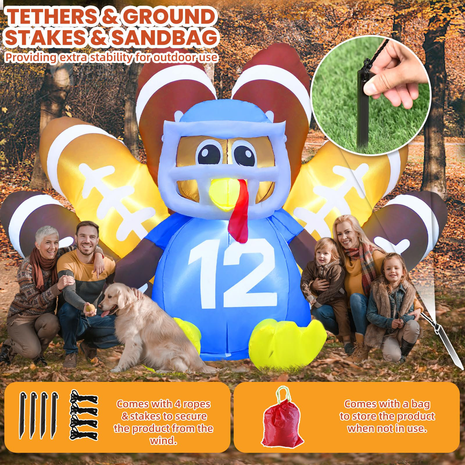 The Holiday Aisle® 8FT Long Thanksgiving Inflatables Turkey Decorations ...