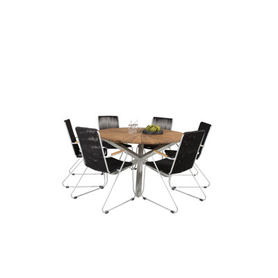 Akram 6 - Person Acacia Patio Dining Set with Round Table
