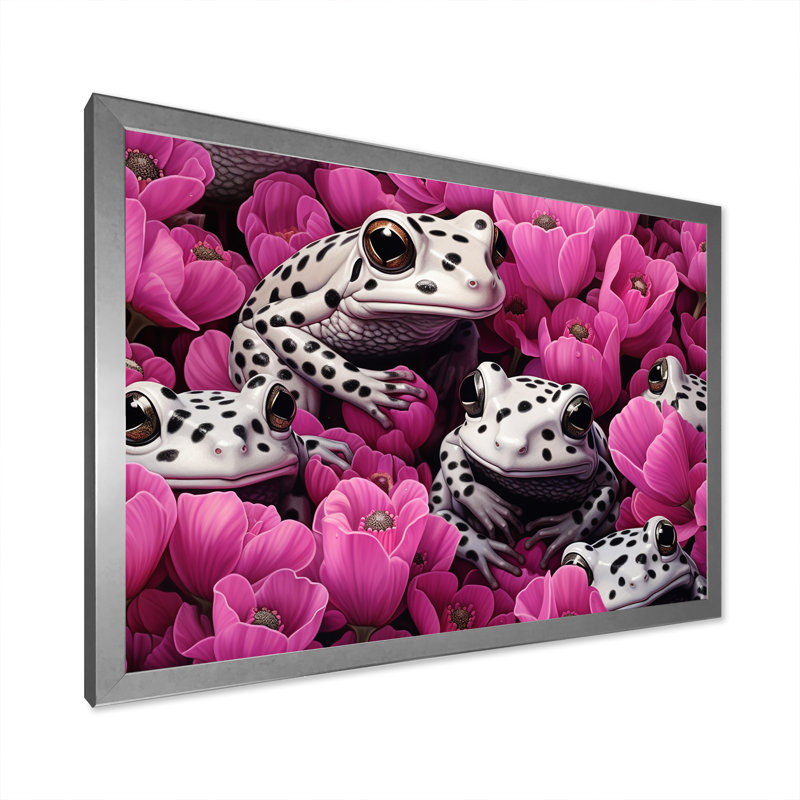 Blanc et rose Pop Art Frog I, Cadre simple argenté, H 30 po x l 40 po x P 1,5 po