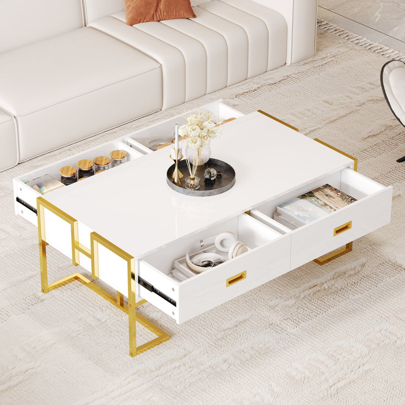 Table basse rectangulaire à 4 tiroirs, Blanc