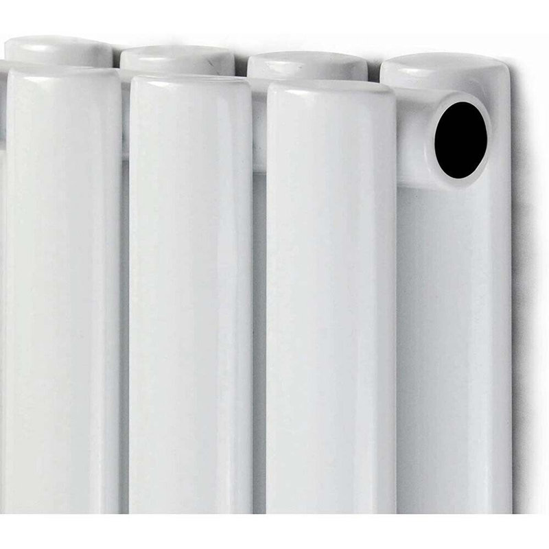 iBathUK Princia Vertical Double Oval Panel Radiator Angled Valve, White, 1600cm H x 360cm W x 79cm D