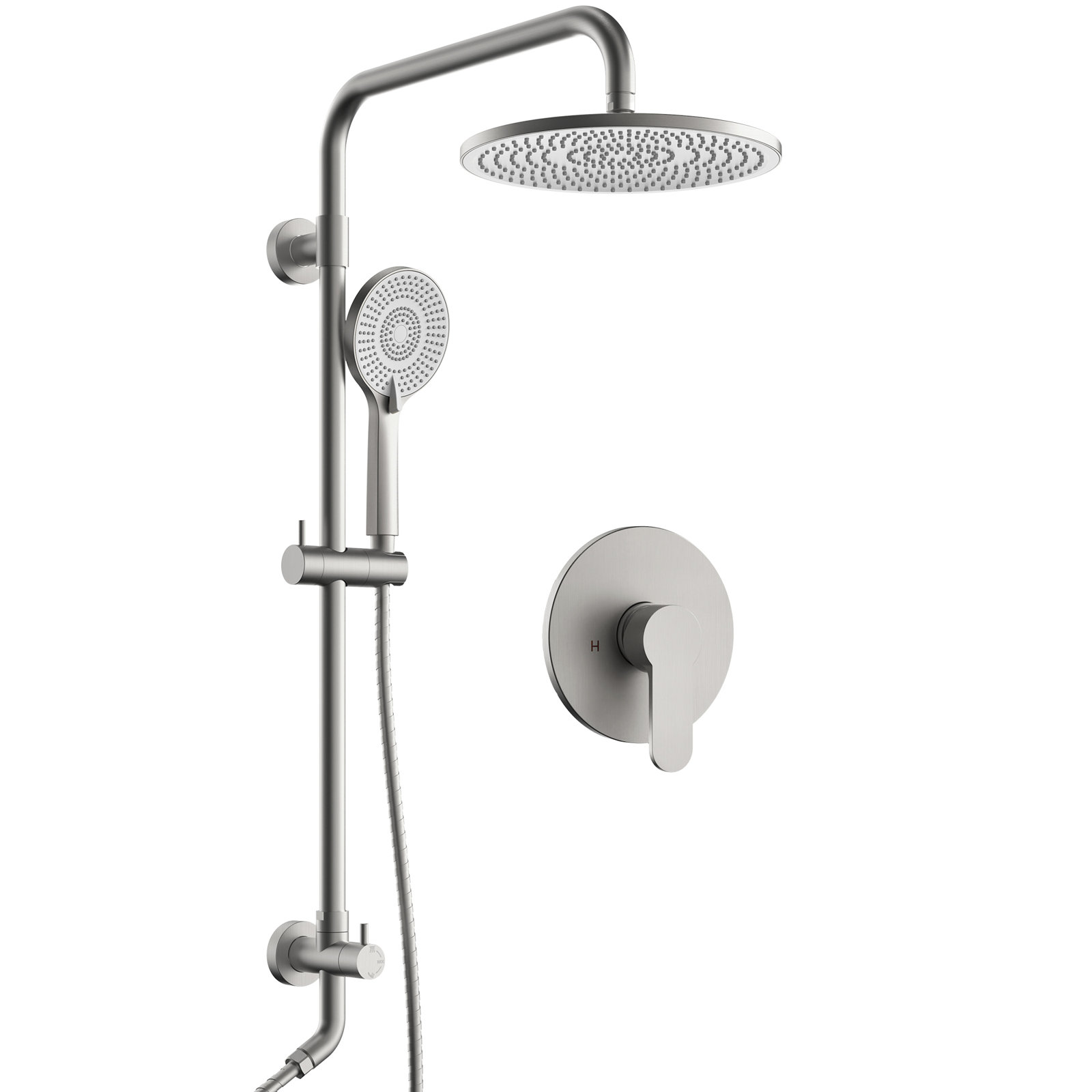 10" Wall Mount Rainfall Shower System, Brushed Nickel