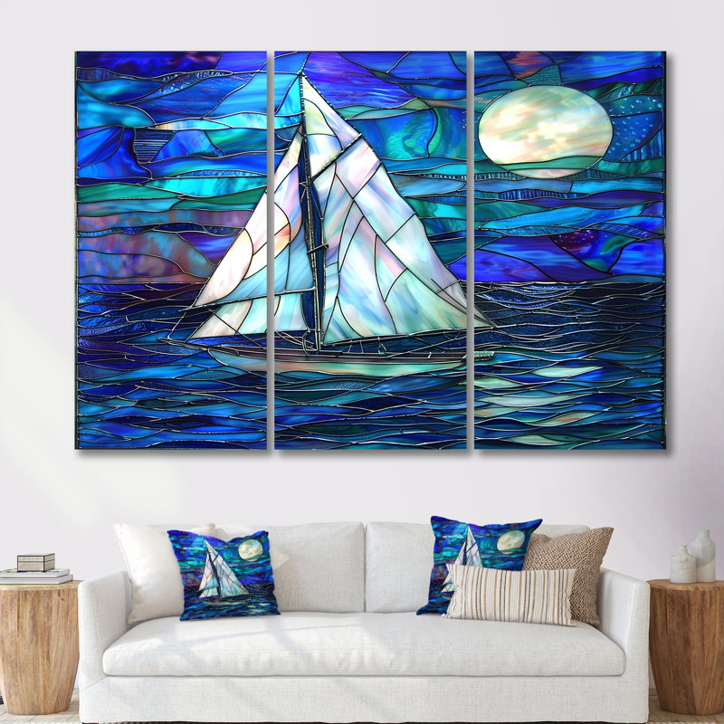 Amarre - ensemble d'art mural bateau, Toile tendue, H 40 po x l 60 po x P 1 po