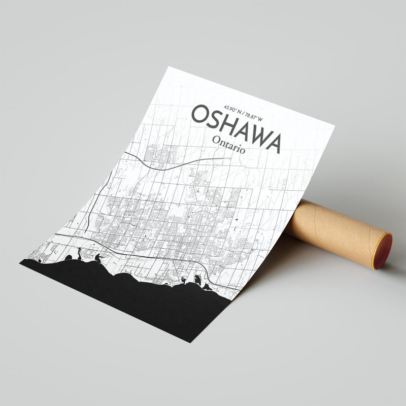 «Oshawa City Map», impression, H 20 po x l 16 po, Noir et blanc