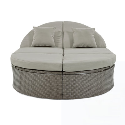 2-Person Reclining Chaise Lounge with Adjustable Backrests and Foldable Cup Trays