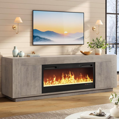 Meuble télé foyer de style ferme de 70 pouces, console télé avec étagères ajustables