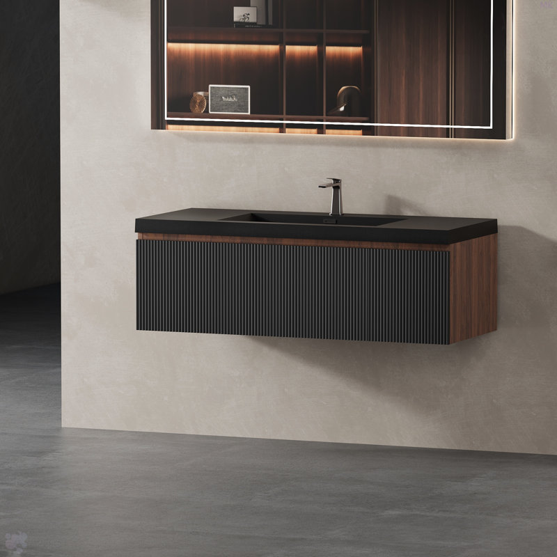 Ensemble de meuble-lavabo mural 48 po avec lavabo et tiroir à fermeture en douceur et lavabo à quartz