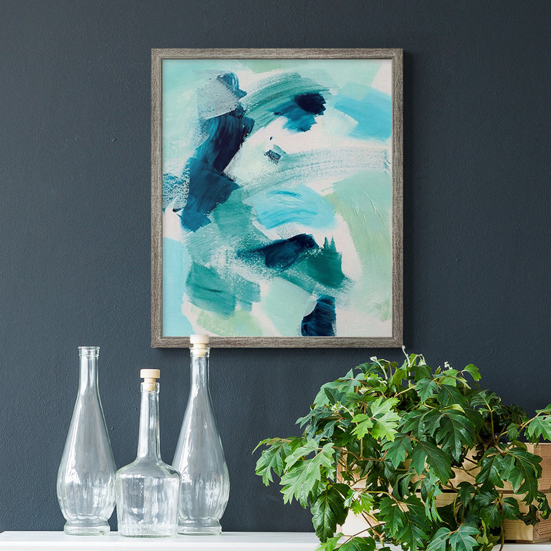 «Teal Composition I», toile encadrée de qualité supérieure - prête à être accrochée, Gris, H 20 po x l 16 po