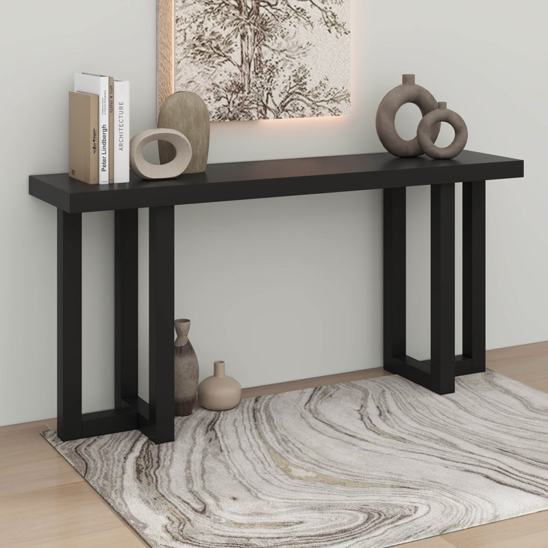 Console très longue, canapé à 2 niveaux avec rangement, Noir