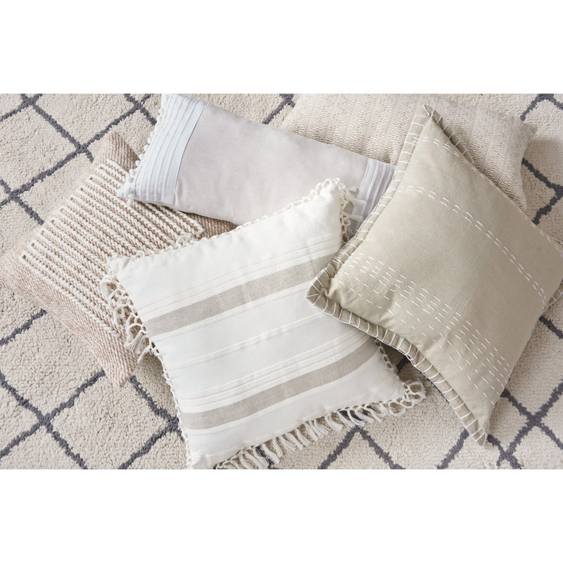 Nathan Striped Woven Square Throw Pillow, Dune