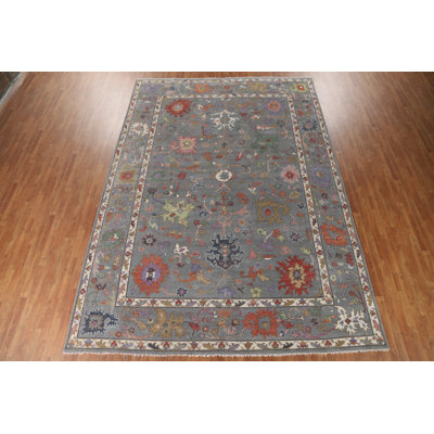 Gray Floral Oushak Oriental Rug 10x14