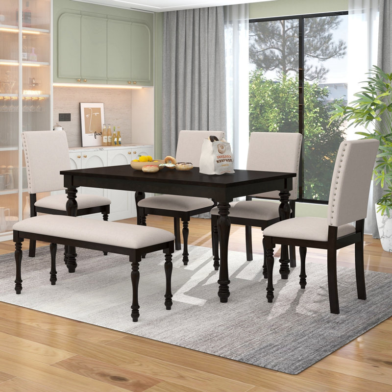 Alexsis Four Leg Base Dining Set, Brown, Brown/White, Brown