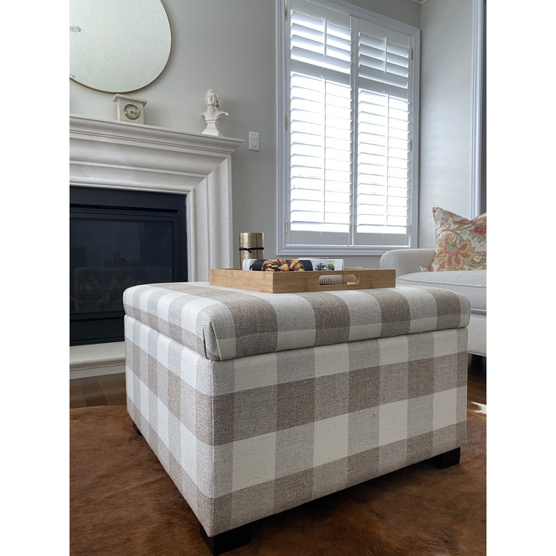 SEAT4U Damber Livingroom Upholstered Storage Coffee Table Cocktail Ottoman, Beige/White Linen Blend