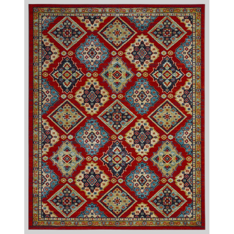 Tapis rouge lavable et antidérapant Lyanne, Rectangle 7 pi 10 po x 10 pi