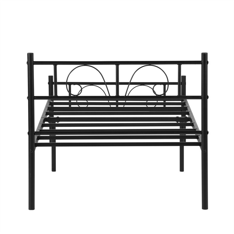 Adrina Minimalist Black Metal Bed Frame With Heart Scroll Design, Single (3')