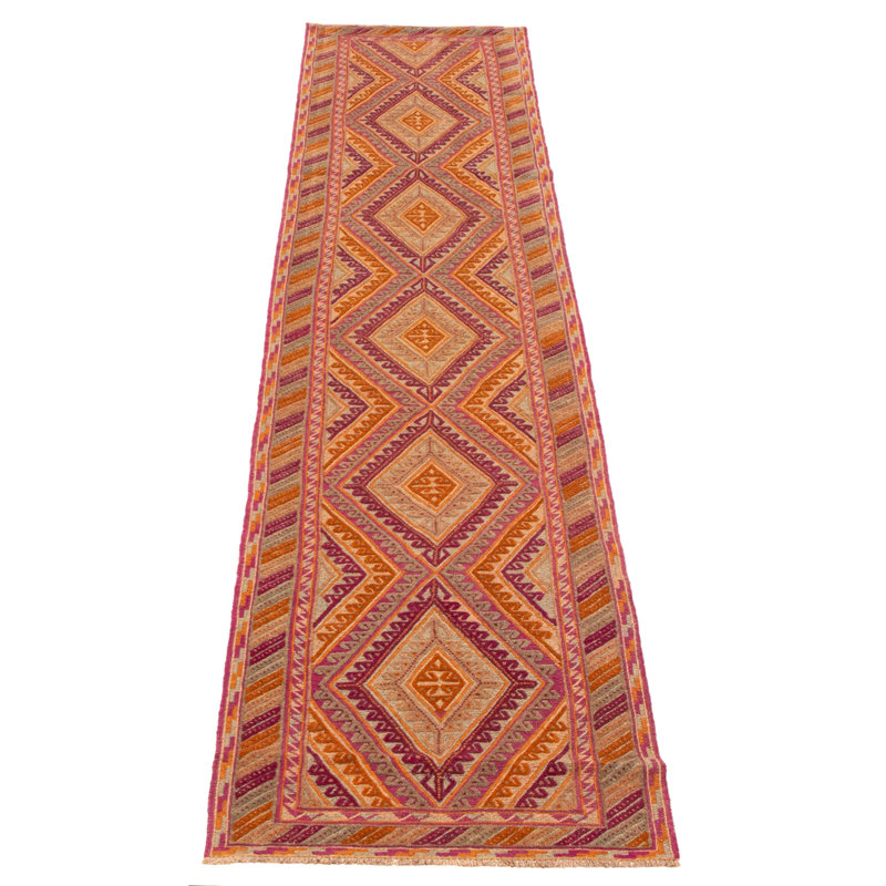 Tapis mauve noué à la main de conception unique 2 pi 7 po x 12 pi 8 po Joaquina