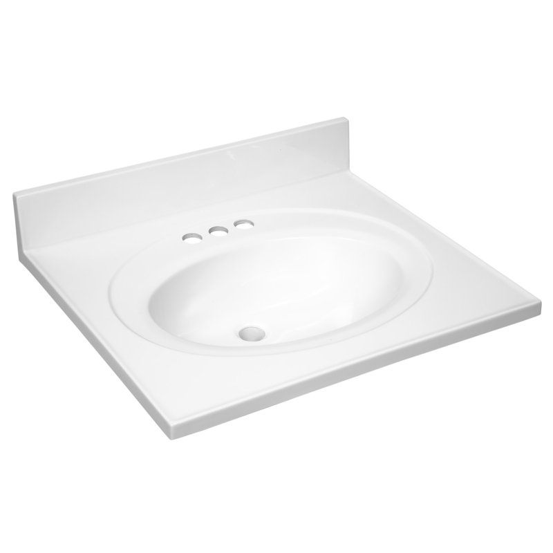 Cultured Marble Vanity Top with Backsplash, 4" Centers, Solid White