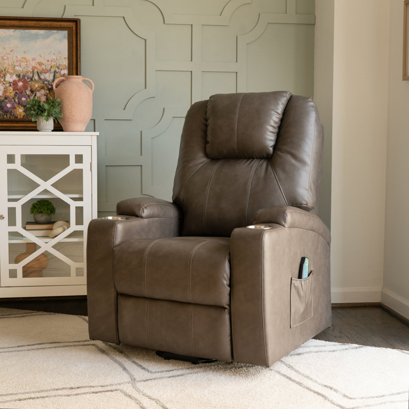 Annazette Faux Leather Power Lift Assist Recliner, Mushroom