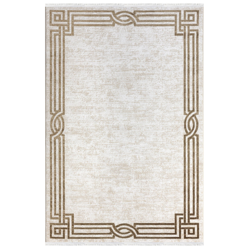 Tapis rectangulaire en acrylique tissé à la machine rectangulaire en vison / brun Schechter