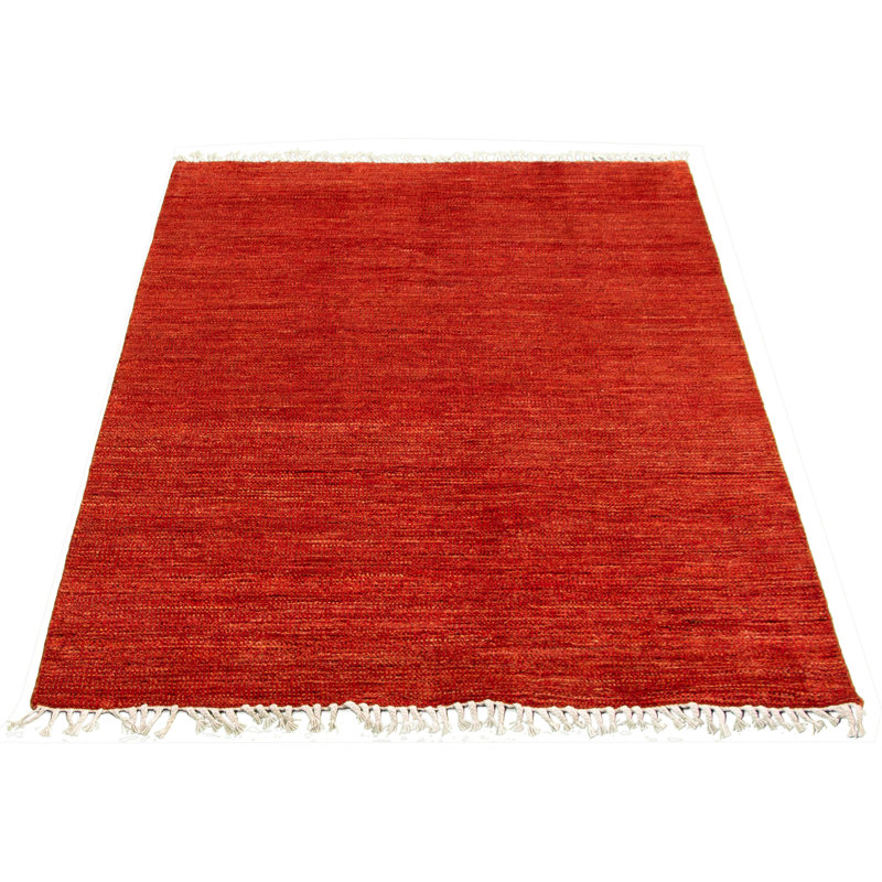 Tapis unique en laine noué à la main rouge nouvel âge Rheanon 5 pi 3 po x 7 pi 9 po