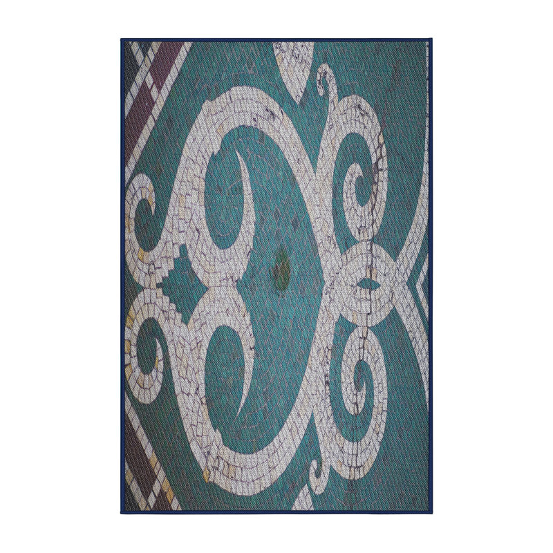 Tapis bleu aqua/blanc à motifs, Rectangle 2 pi x 3 pi