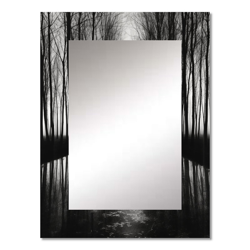 Photographie en noir et blanc de la forêt Silence III - forêt, miroir mural unique, art traditionnel imprimé, 32 po x 24 po