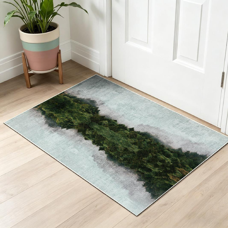 Clear Abstract Foggy Forest Deep Mountain Art Clouds Dark Dawn Dusk Machine Washable Indoor Area Rug, Rectangle 32" x 47"