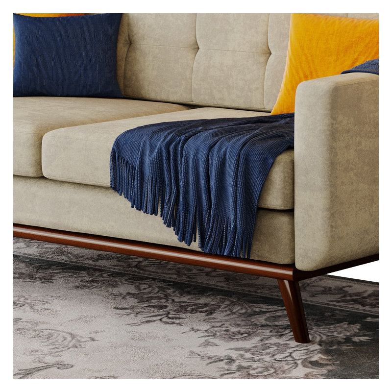 77" Square Arm Upholstered Contemporary Modern Sofa, 3-seat Sofa Couch For Living Room, White Chenille