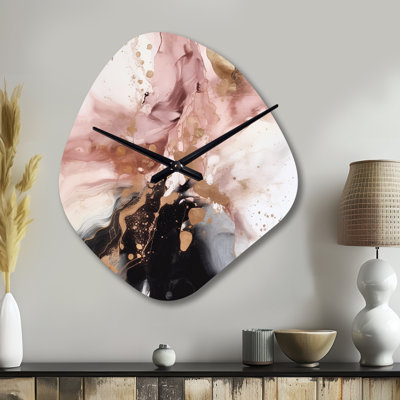 Pink Gold Marble Texture I - Marble Unique Shape Metal Clock, Modern Asymmetrical Wall Clock Print