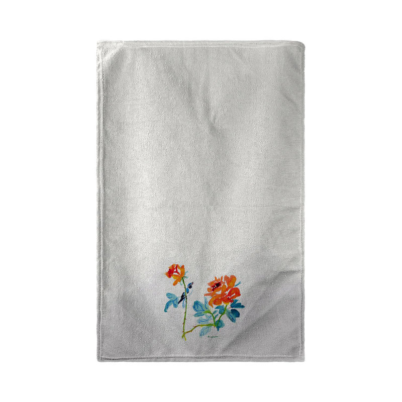 Serviette de thé oiseau et roses
