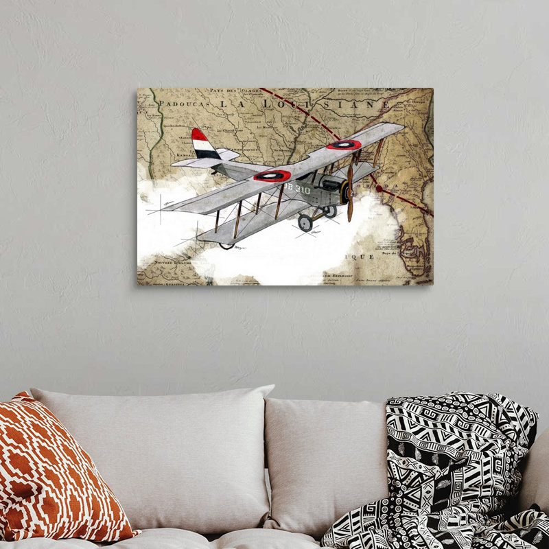 Biplane, reproduction d’art graphique sur toile, Toile tendue, H 24 po x l 36 po x P 1,25 po