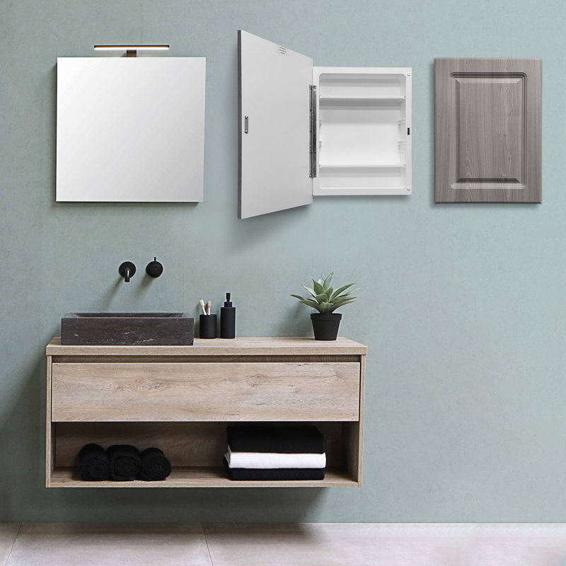  Armoire à pharmacie murale en bois pour salle de bain avec 2 tablettes réglables Adaiya, Gris renard