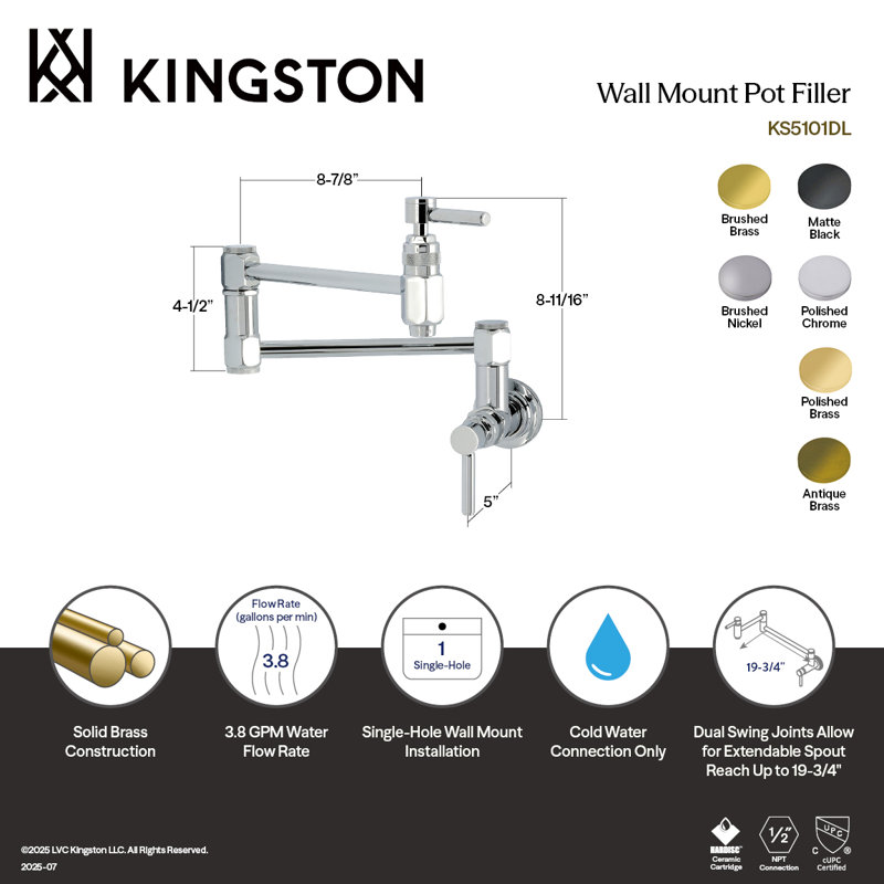 Kingston Brass Concord Wall Mount Pot Filler Faucet, Antique Brass