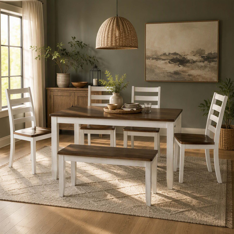 Solid Wood Top Dining Set, Walnut, Walnut