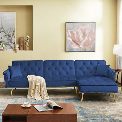 Luxurious Reversible Sectional Sofa Bed with Movable Ottoman and Stylish Trim for Living Room Comfort