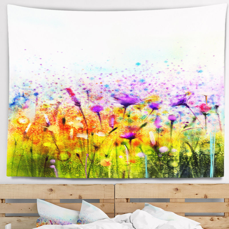 Tapisserie cosmos abstraite de fleurs colorées, H 50 po x l 60 po