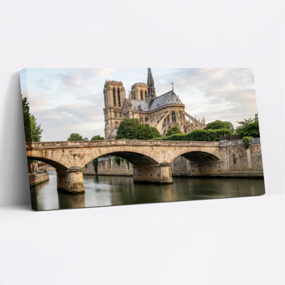 Notre-Dame cathédrale et pont, reproduction d'art sur toile tendue sur toile, ensemble de 1