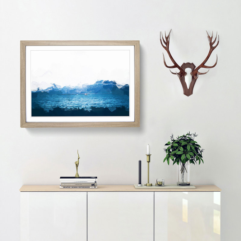 Boats in Reykjavik Iceland in Abstract - Picture Frame Painting Print, 62cm H x 87cm W x 2cm D, Oak Framed