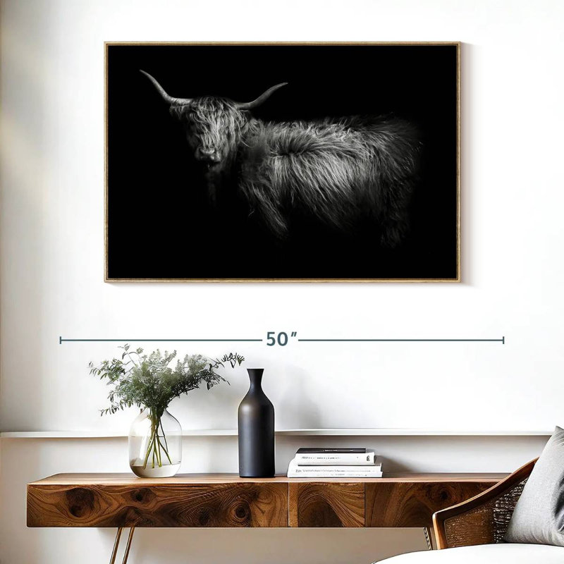 Hello Highland Cow, Cadre flottant en bois naturel, 40 po x 27 po