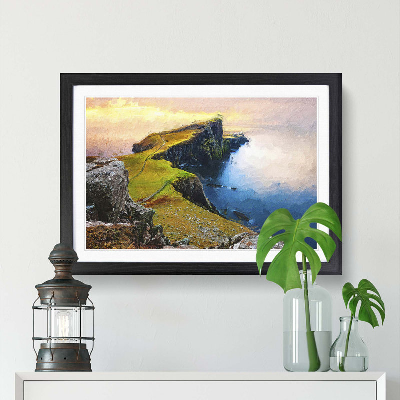 Lighthouse in the Isle of Skye in Abstract - Picture Frame Painting Print, Black Framed, 36cm H x 48cm W x 2cm D