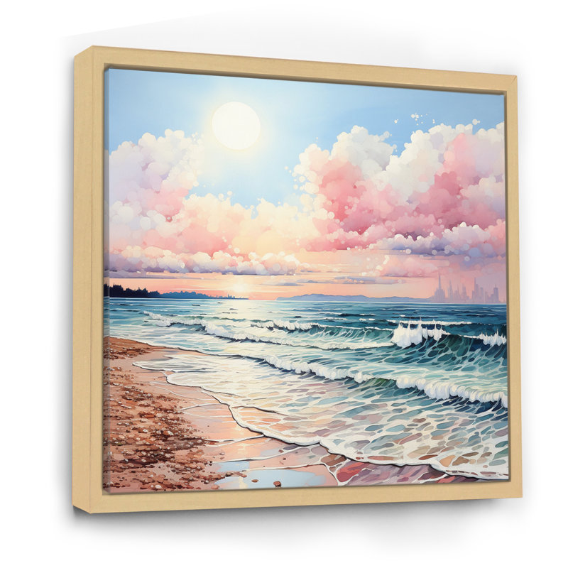 Brise de plage rose - décor d'art mural sable de plage, Cadre flottant érable, H 30 po x l 30 po x P 1 po