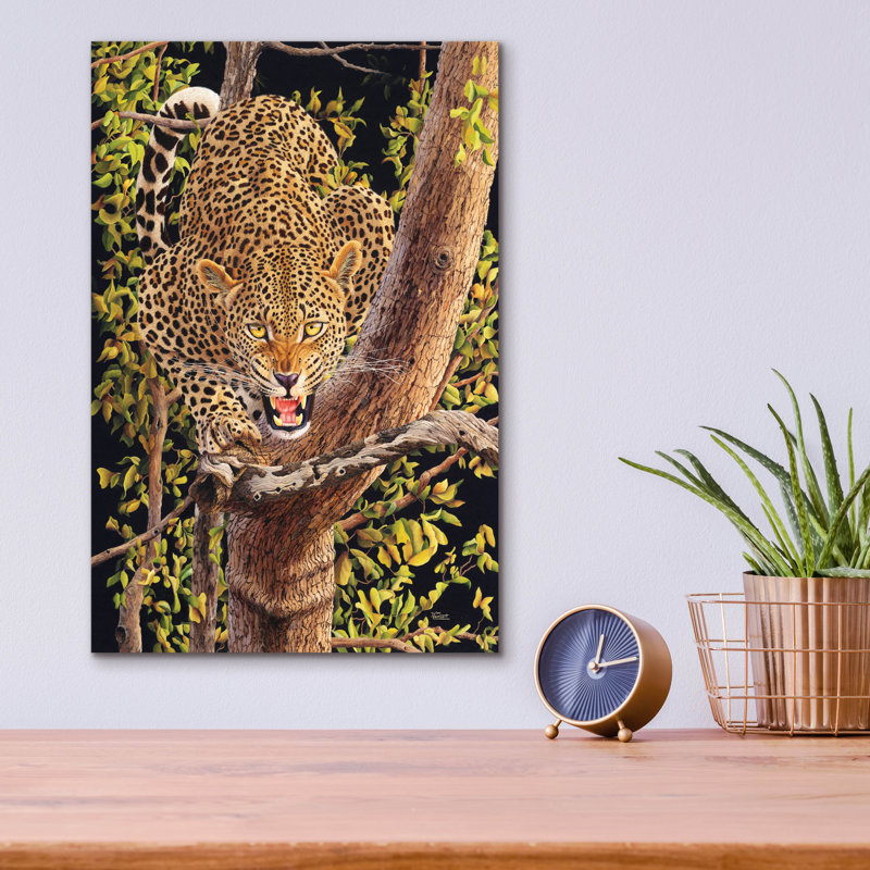 «Leopard in Tree» par Delene Lambert, art mural en verre acrylique, 12 po x 16 po