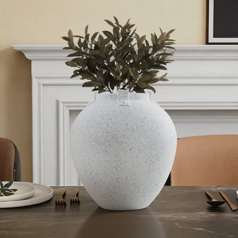 Neutral Textured Ceramic Table Vase Stoneware & Terracotta Table Vase White Textured Porcelain Vase