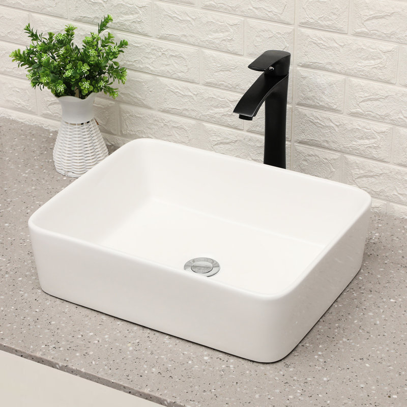 19"X15" Ceramic Vessel Sink With Matte Black Faucet, Bathroom Must-Have Illusion