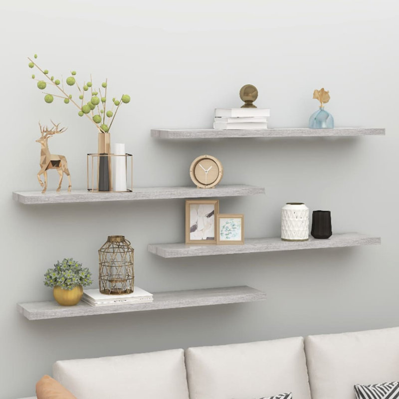 Gracie-Rose 4 Piece Picture Ledge Wall Shelf, 120 x 23.5 x 3.8 cm, Concrete Grey