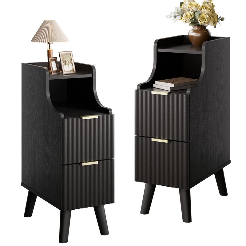 Ensemble de 2 tables de chevet étroites 7,9 po, table de bout mince avec 2 tiroirs, table de chevet moderne, table de chevet pour chambre à coucher, petit espace