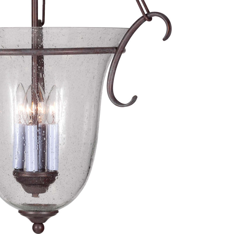 4-Light Indoor Prairie Rock Candelabra Pendant with Clear Seedy Glass Bell Shade, Prairie Rock